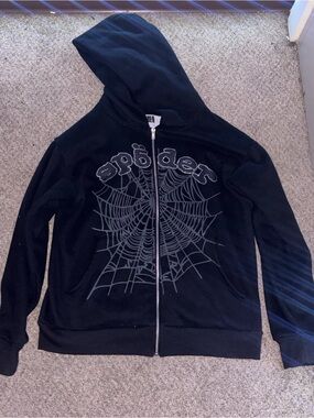 Black Spider Web Zip-Up Hoodie - Men's Casual Hooded Sweatshirt